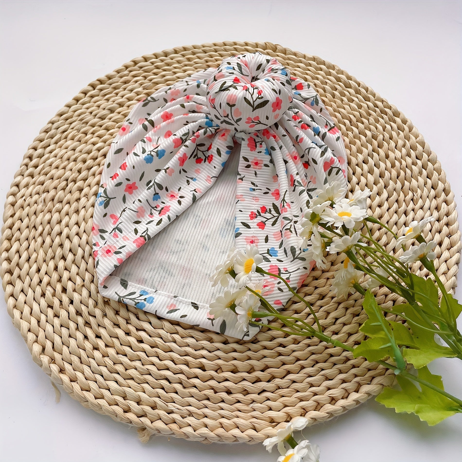 Red Small Flower Stretch Baby Ball Head Hat