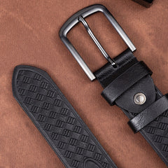 Men's Diamond Pattern Dress Belt Alloy Buckle PU Uniform Accessories