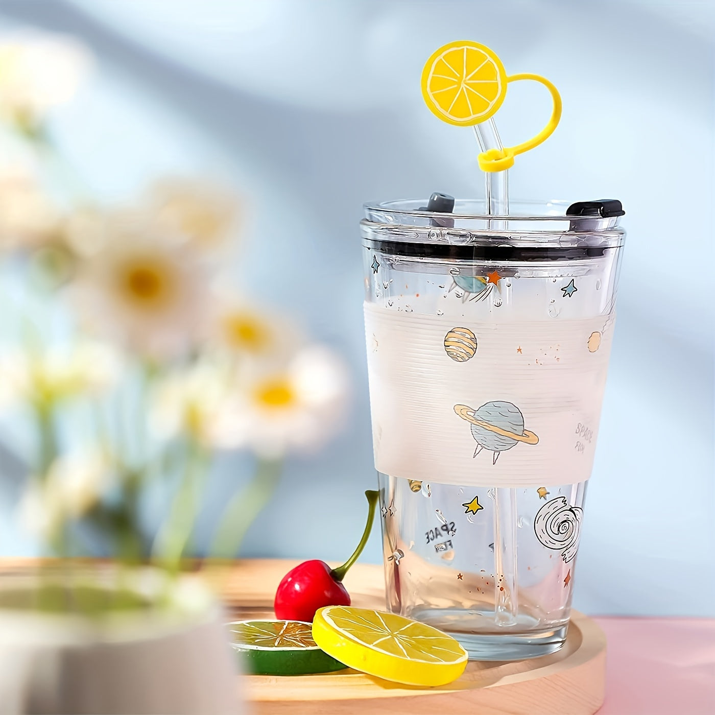 1pc Cartoon Straw Tips Cover for Drinks, Summer & Winter Drinkware Accessory