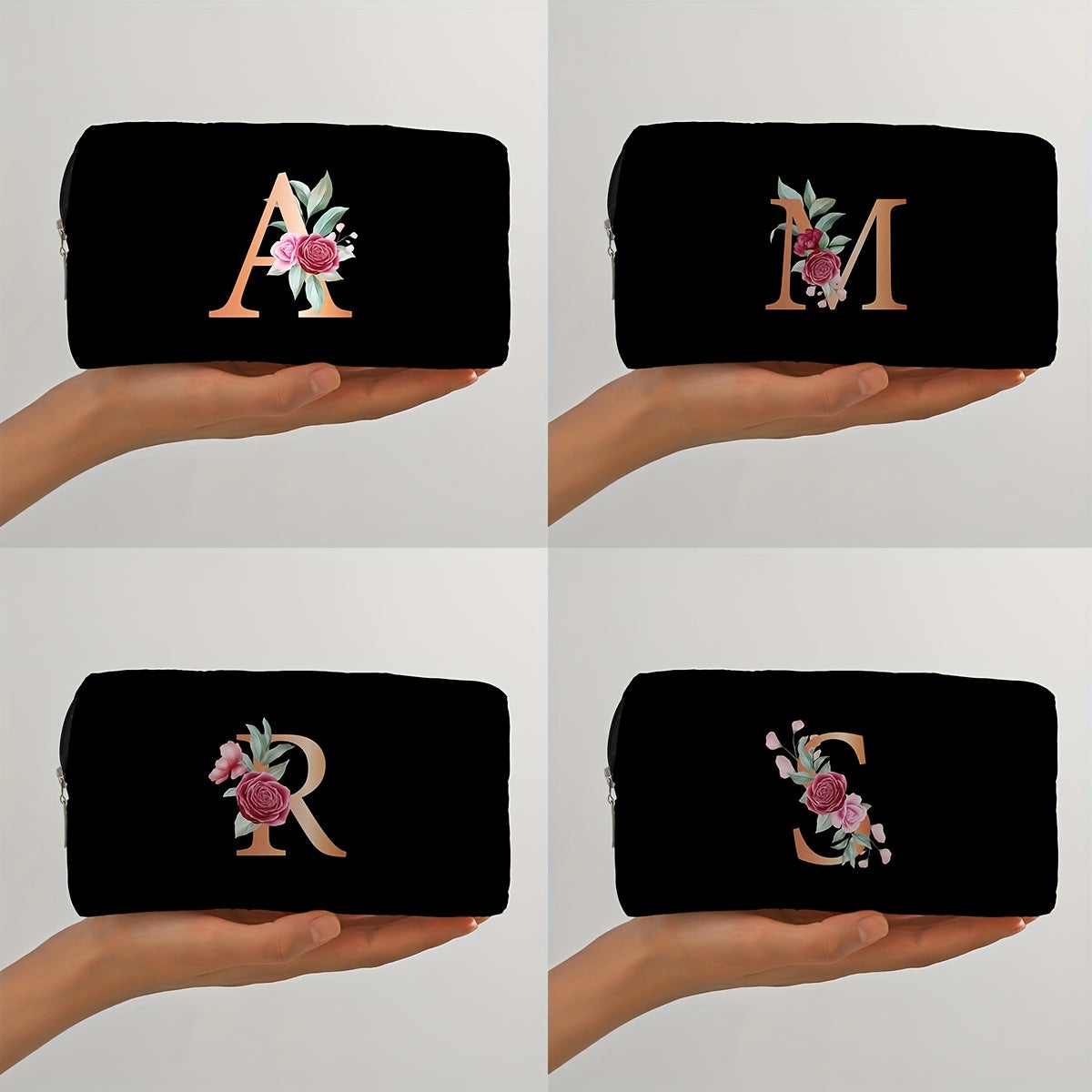 Alphabet & Flower Pattern Makeup Zipper Bag