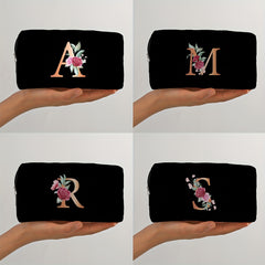 Alphabet & Flower Pattern Makeup Zipper Bag