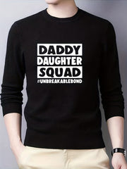 Dad Daughter Print Knit Sweater Warm Crew Neck Pullover for Fall Winter