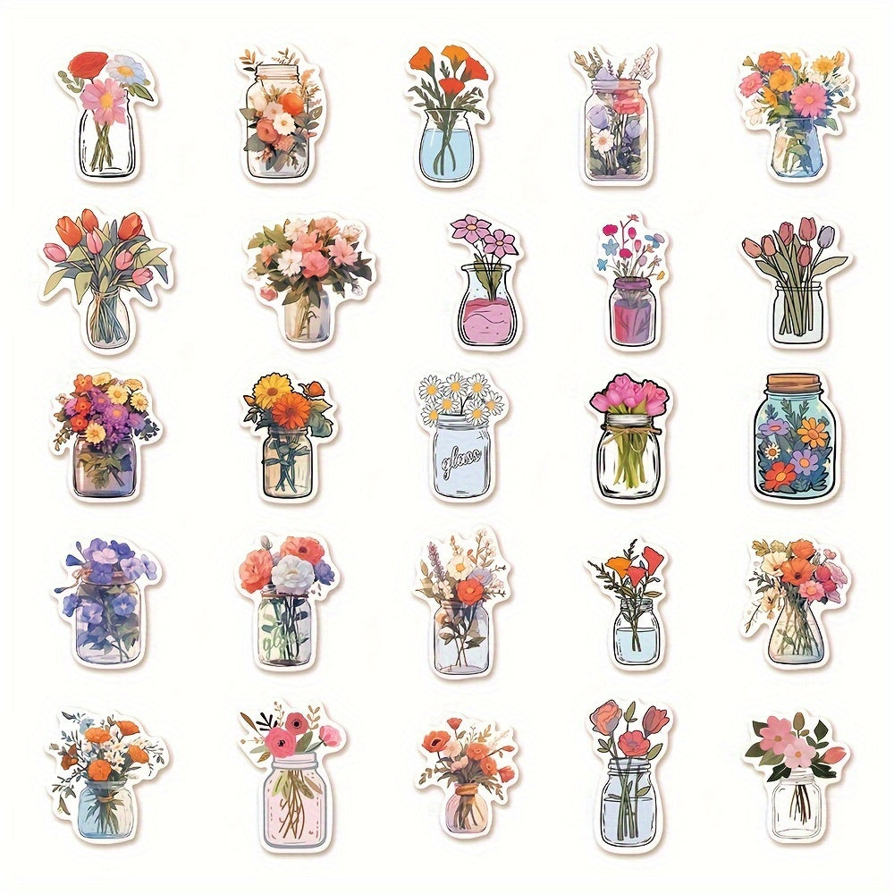 50pcs Flowers Glass Bottle Water Flower Growing Series Graffiti Stickers