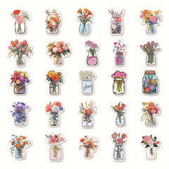 50pcs Flowers Glass Bottle Water Flower Growing Series Graffiti Stickers
