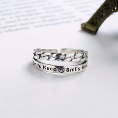 Sterling Silver Happy Face Double Layer Open Ring