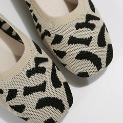 Women's Square Toe Knit Flats Soft Sole Slip On Shoes