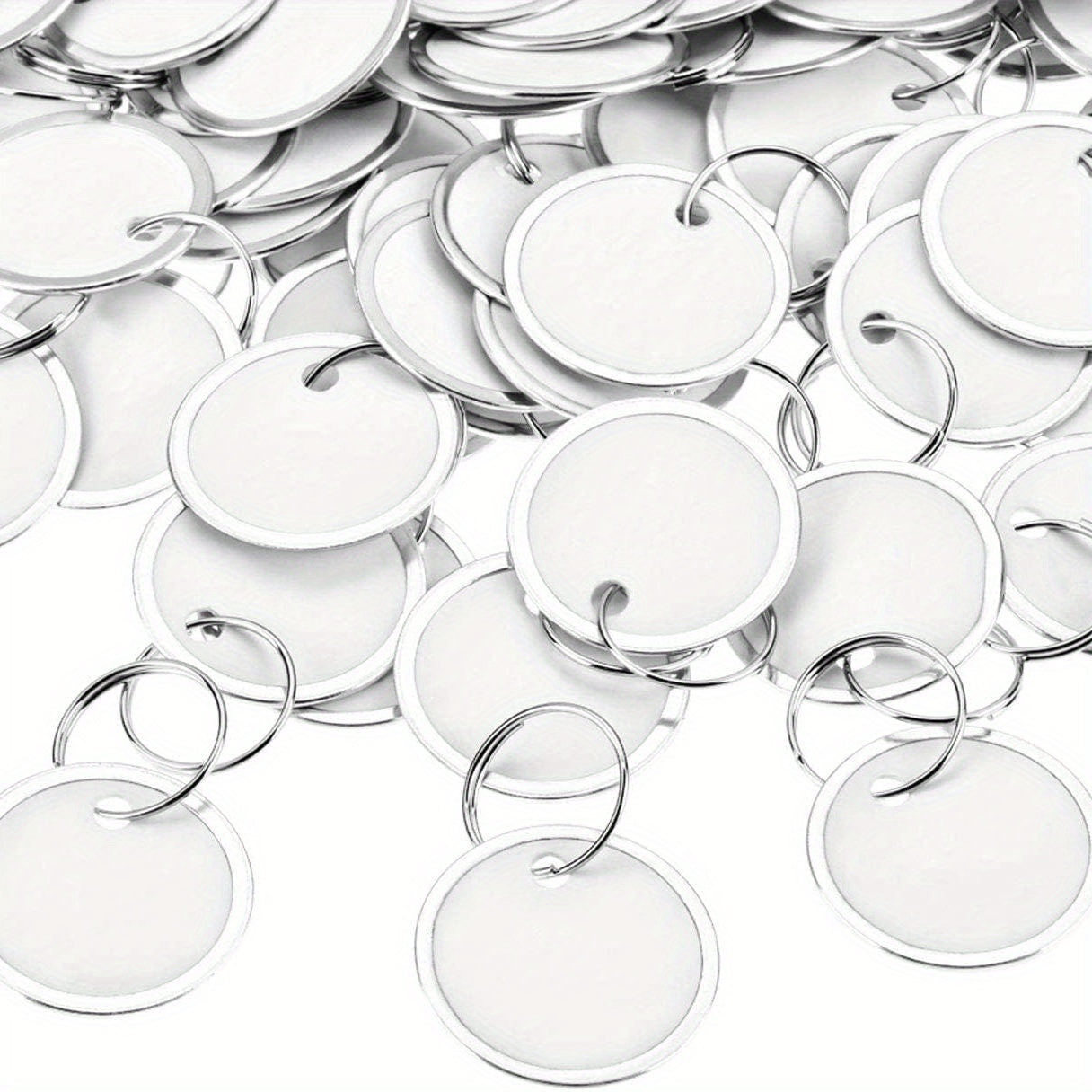 100 Metal Edge Key Tags Round Paper Tags w/ Metal Ring