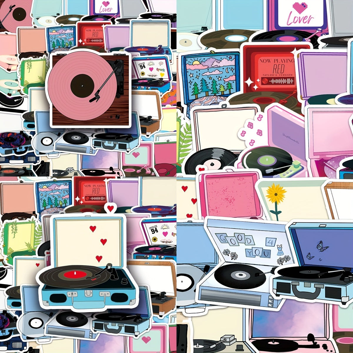50pcs Cartoon Record Player Graffiti Stickers - DIY Waterproof Decorations