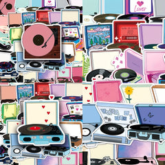 50pcs Cartoon Record Player Graffiti Stickers - DIY Waterproof Decorations
