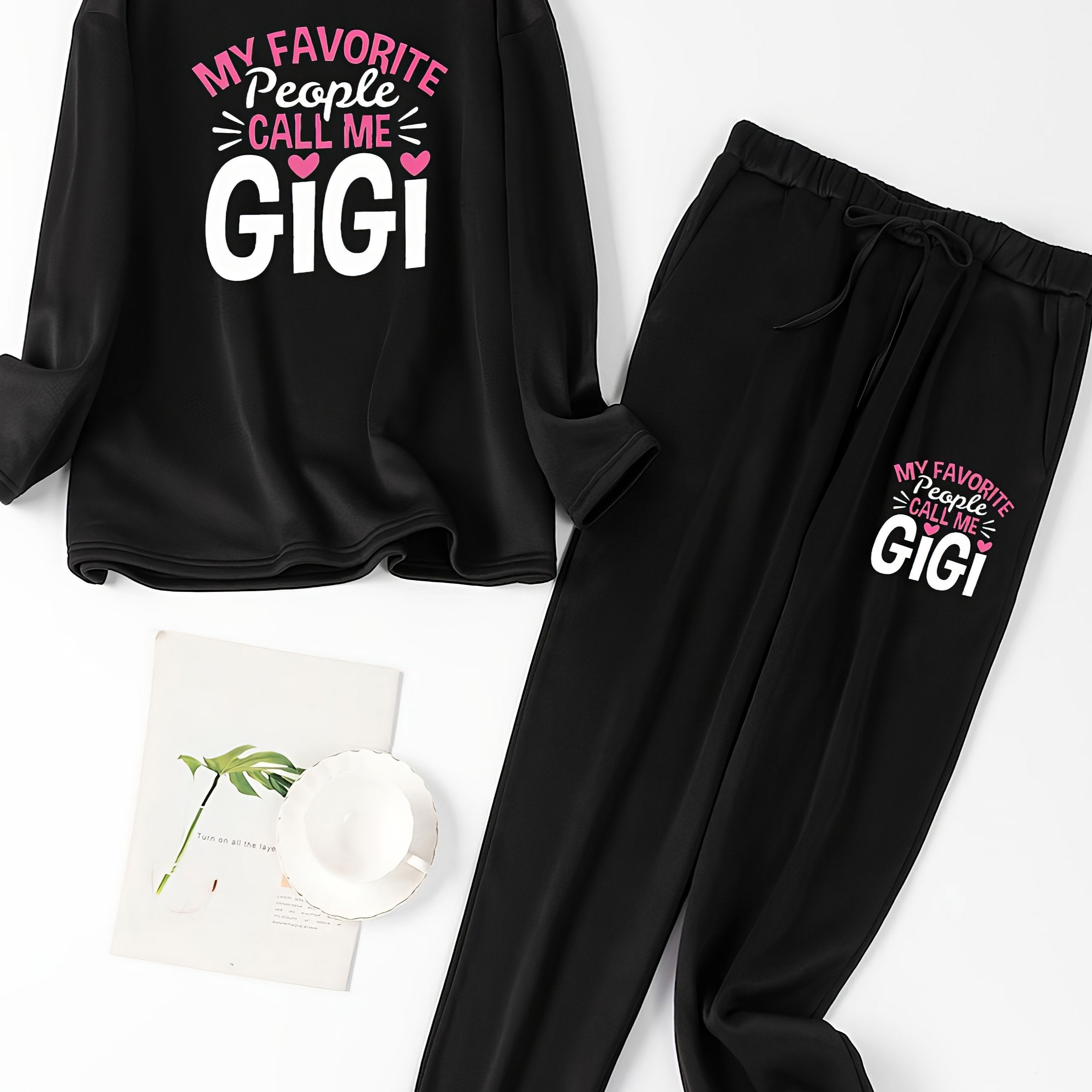 Women's Lounge Set Slogan Print Fleece Tee & Joggers Pajamas