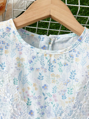Toddler Girls Flutter Sleeve Lace Trim Flowers Graphic Princess Dress