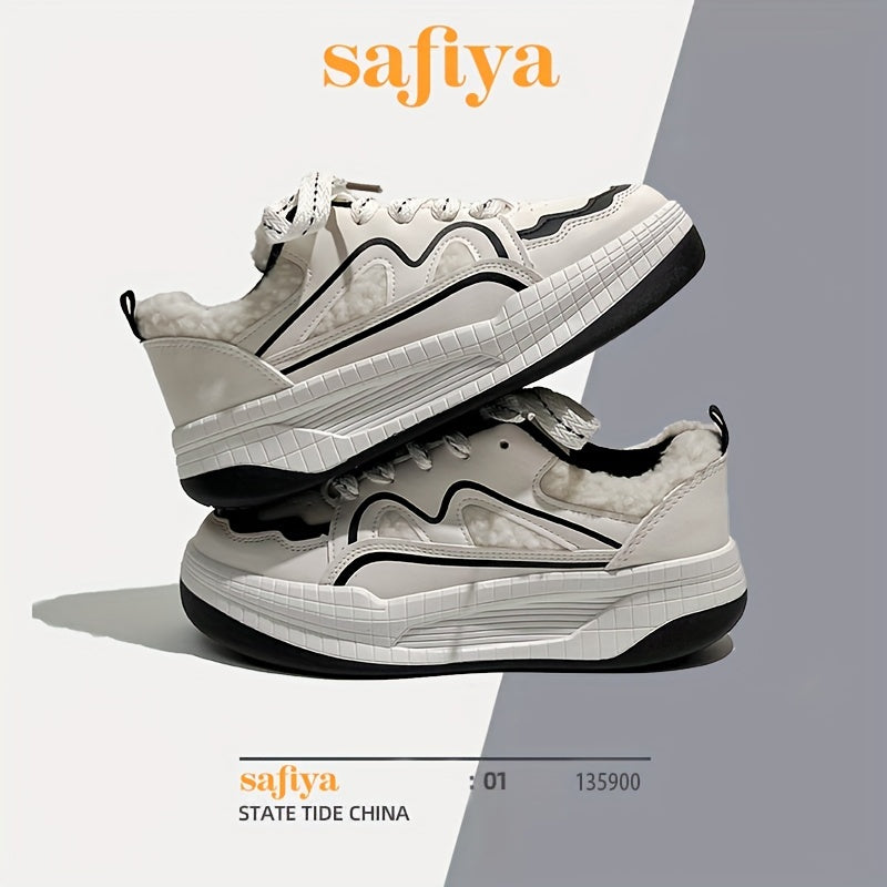 Women's Lace-up Winter Fuzzy Skate Shoes Non-slip Sporty Flatform Sneakers