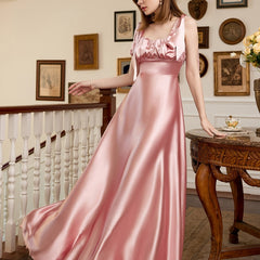 Satin Backless Bridesmaid Dress Sleeveless Lace Up Ruched Waist Gowns