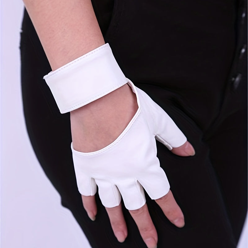 PU Leather Half Finger Gloves for Women
