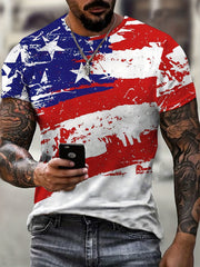 Men's American Flag & Skull Graphic T shirt 3D Print Crew Neck Tee