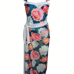 Women's Plus Floral Print One Piece Swimsuit & Wrap Cover Up Skirt Set