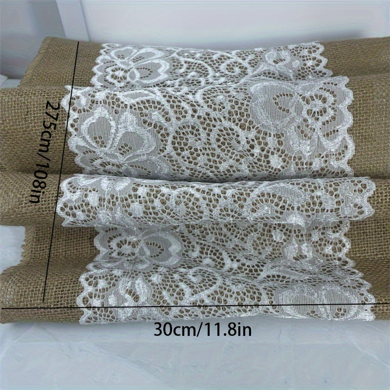 Wedding Burlap Tablecloth with Lace Macrame, Yellow - 29.97 x 275.01cm