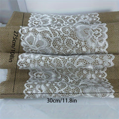 Wedding Burlap Tablecloth with Lace Macrame, Yellow - 29.97 x 275.01cm