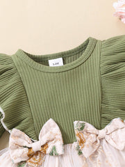 Floral Patchwork Bowknot Ruffle Sleeve Dress for Baby
