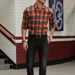 Men's Plaid Lapel Shirt Long Sleeve Casual