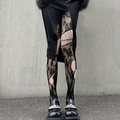 High Waist Jacquard Fishnet Tights Women's Stockings