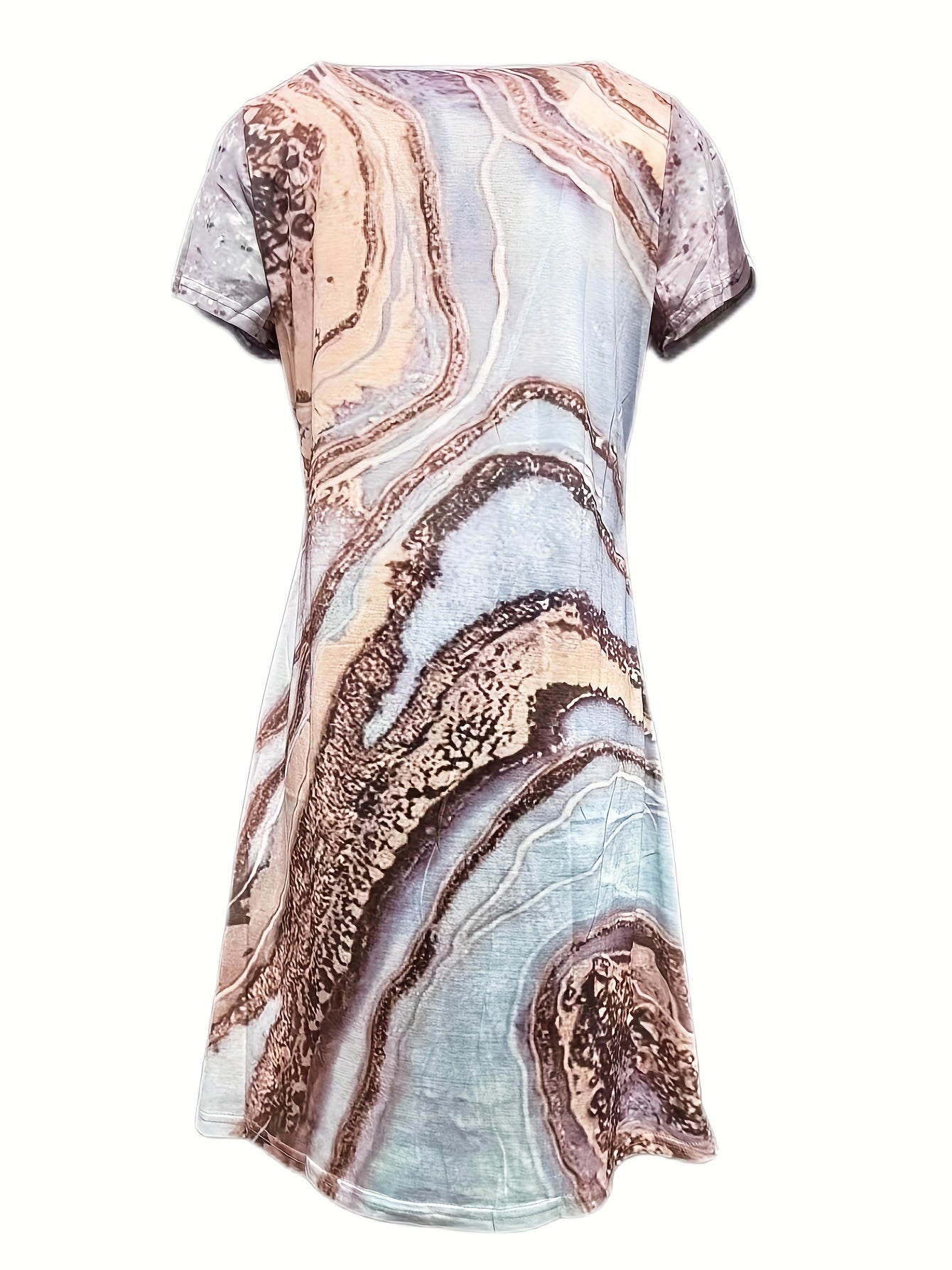 Marble Print V Neck Dress Short Sleeve Boho Summer Dress