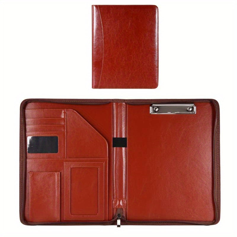 DIY Zipper PU Leather Business A4 Clipboard w/ Folder & Organizing Pockets