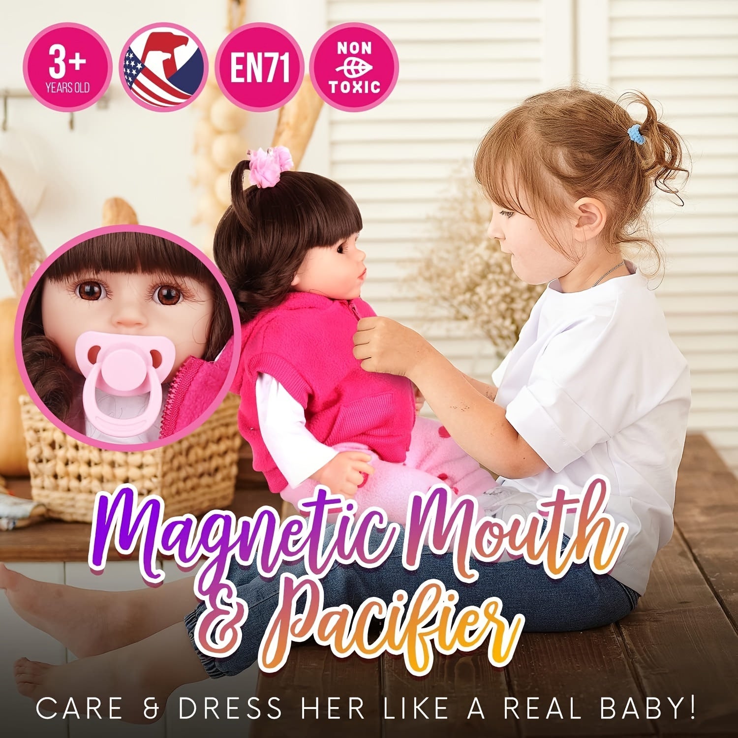 18 Inch Reborn Doll Realistic Lifelike Soft Doll, 360 Movable Arms and Legs