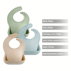 Silicone Baby Bibs 10-72 Months Waterproof Soft Neutral Beige Green