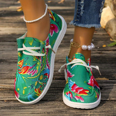 Chinese Style Flower Pattern Boat Shoes Canvas Low Flats