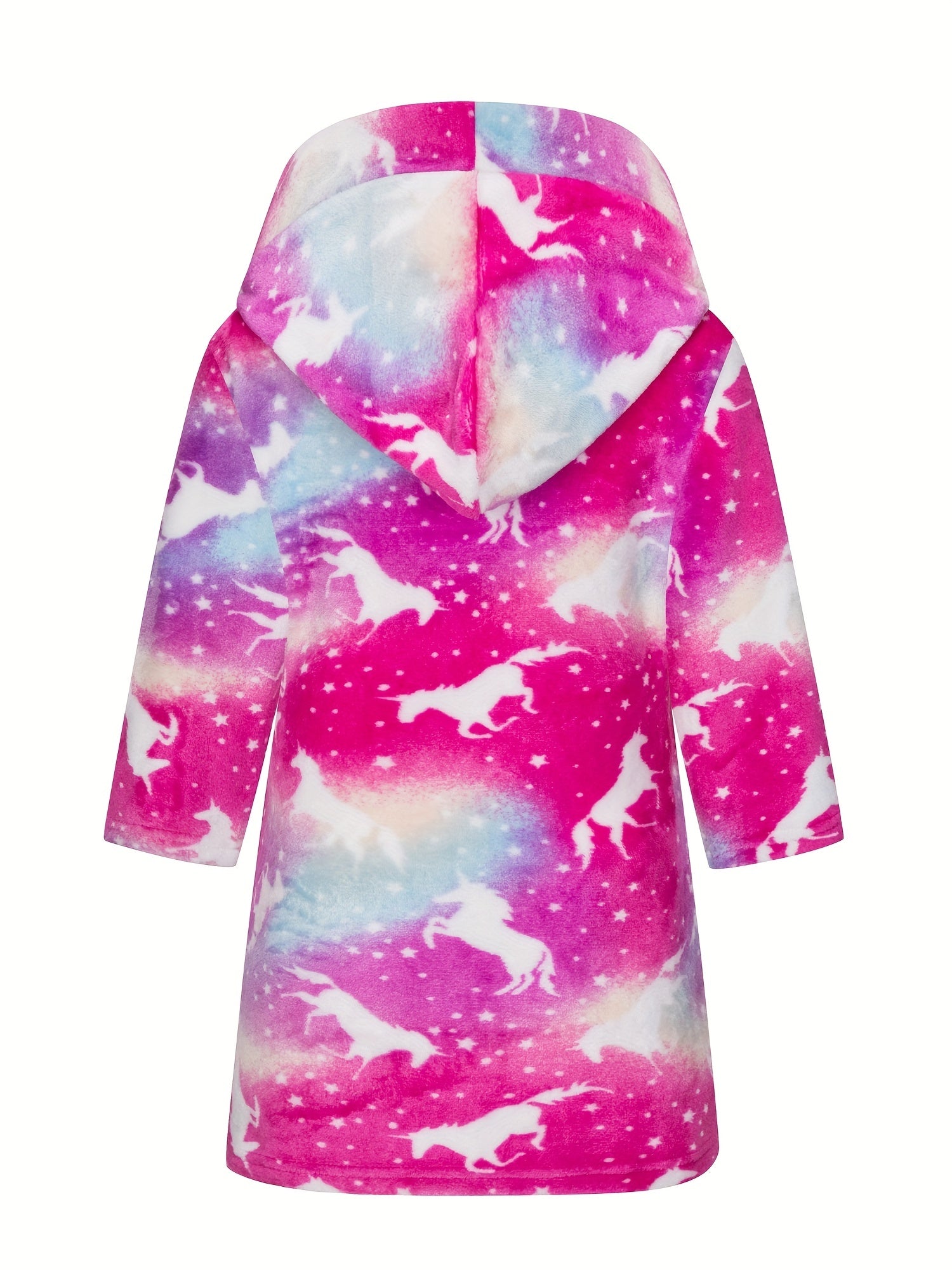 Kid's Unicorn Tie Dye Flannel Bathrobe Soft Coral Fleece Pajama