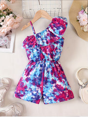 Girls Tie Dye Sleeveless Ruffle Trim Jumpsuit Kids Summer Outfit
