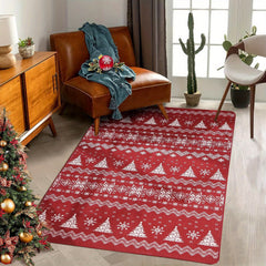 Machine Washable Area Rug Christmas Tree Snowflake Decor