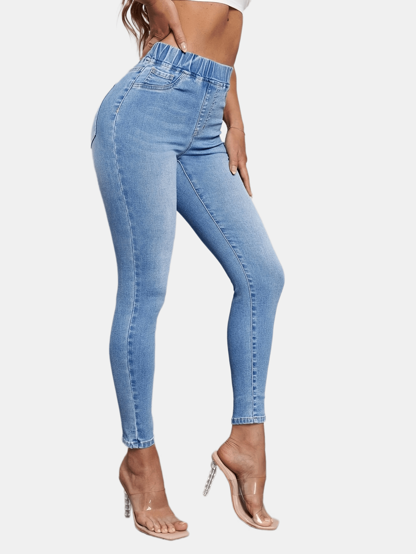High Waist Skinny Jeans with Slash Pocket