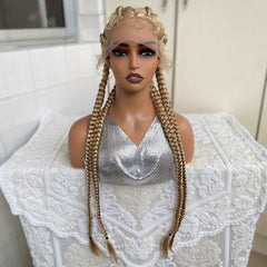 Synthetic Lace Front Wig Braided Wigs With Baby Hair 28 Cm Blonde Burgundy Brown