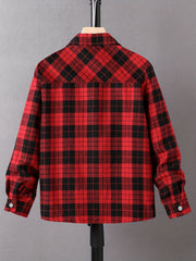 Red Plaid Graphic Boys Top Long Sleeve Lap