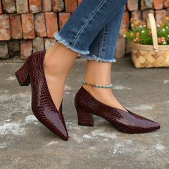 Women's Snakeskin Chunky Heel Point Toe Pumps