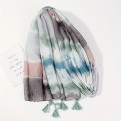 Tie Dye Gradient Tassel Scarf Classic Shawl Windproof Warm Head Wrap Sunscreen