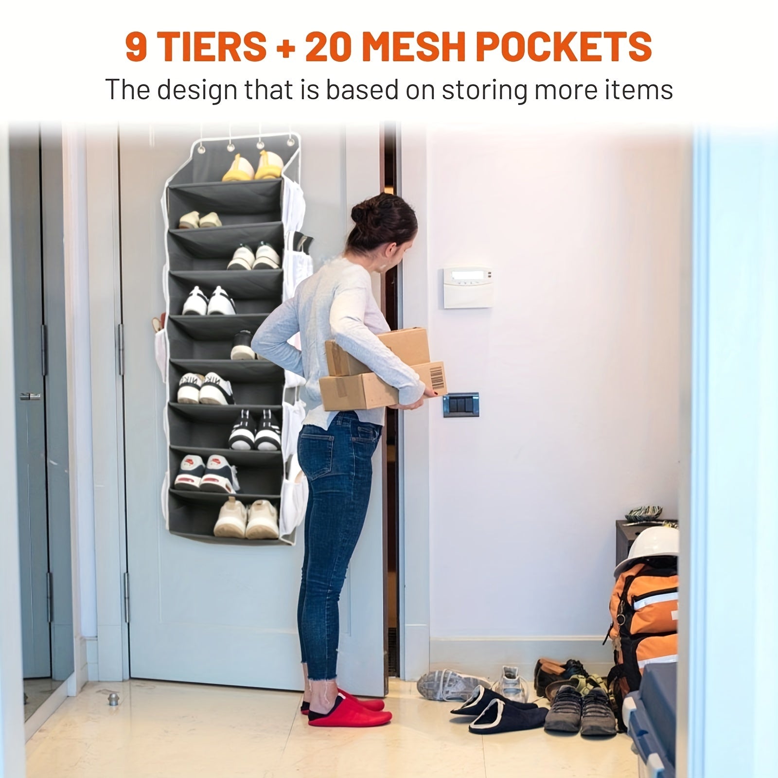 9 Layer Over the Door Storage Bag Wall Mount Organizer for Shoes Toys Bras
