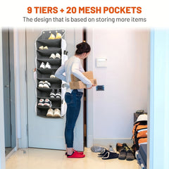 9 Layer Over the Door Storage Bag Wall Mount Organizer for Shoes Toys Bras