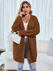 Casual Cardigan Women's Plus Solid Cable Knit Open Front Cardigan