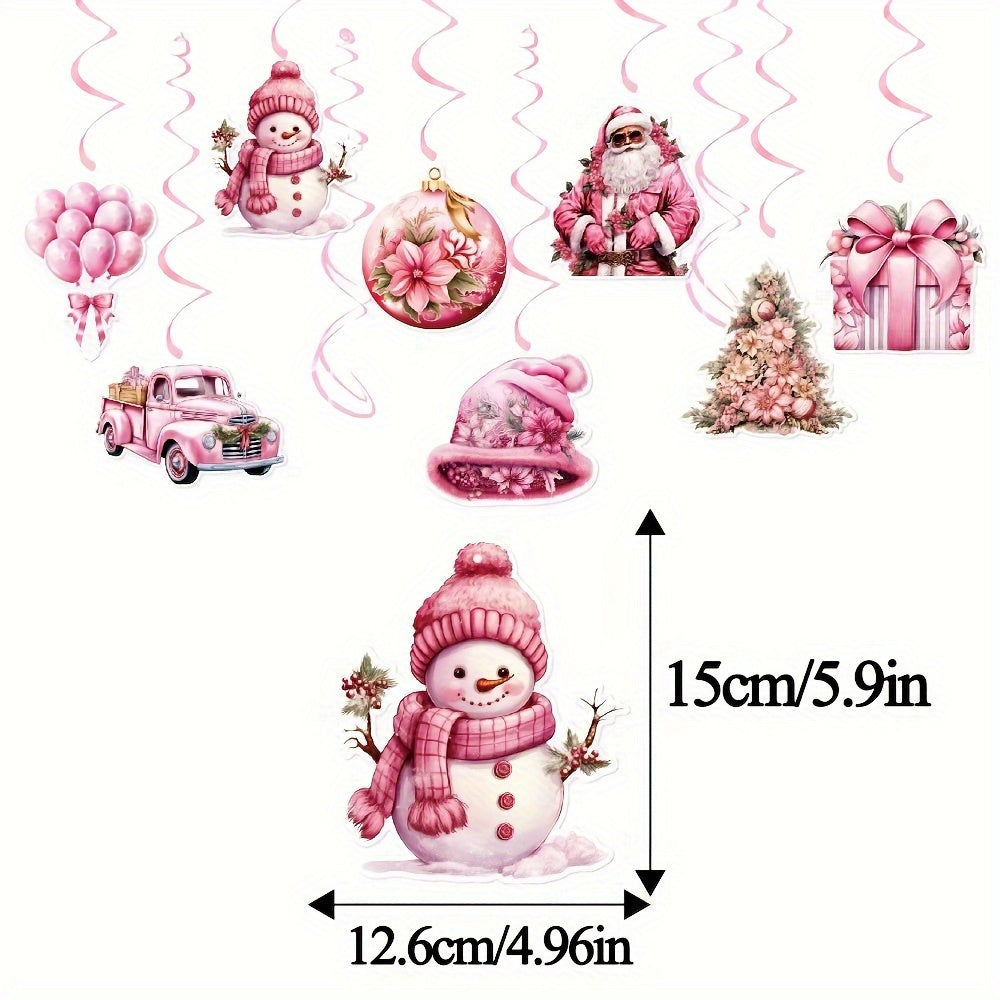 18pcs Pink Hanging Swirl Paper Santa Claus Decorations With Hooks
