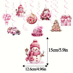 18pcs Pink Hanging Swirl Paper Santa Claus Decorations With Hooks