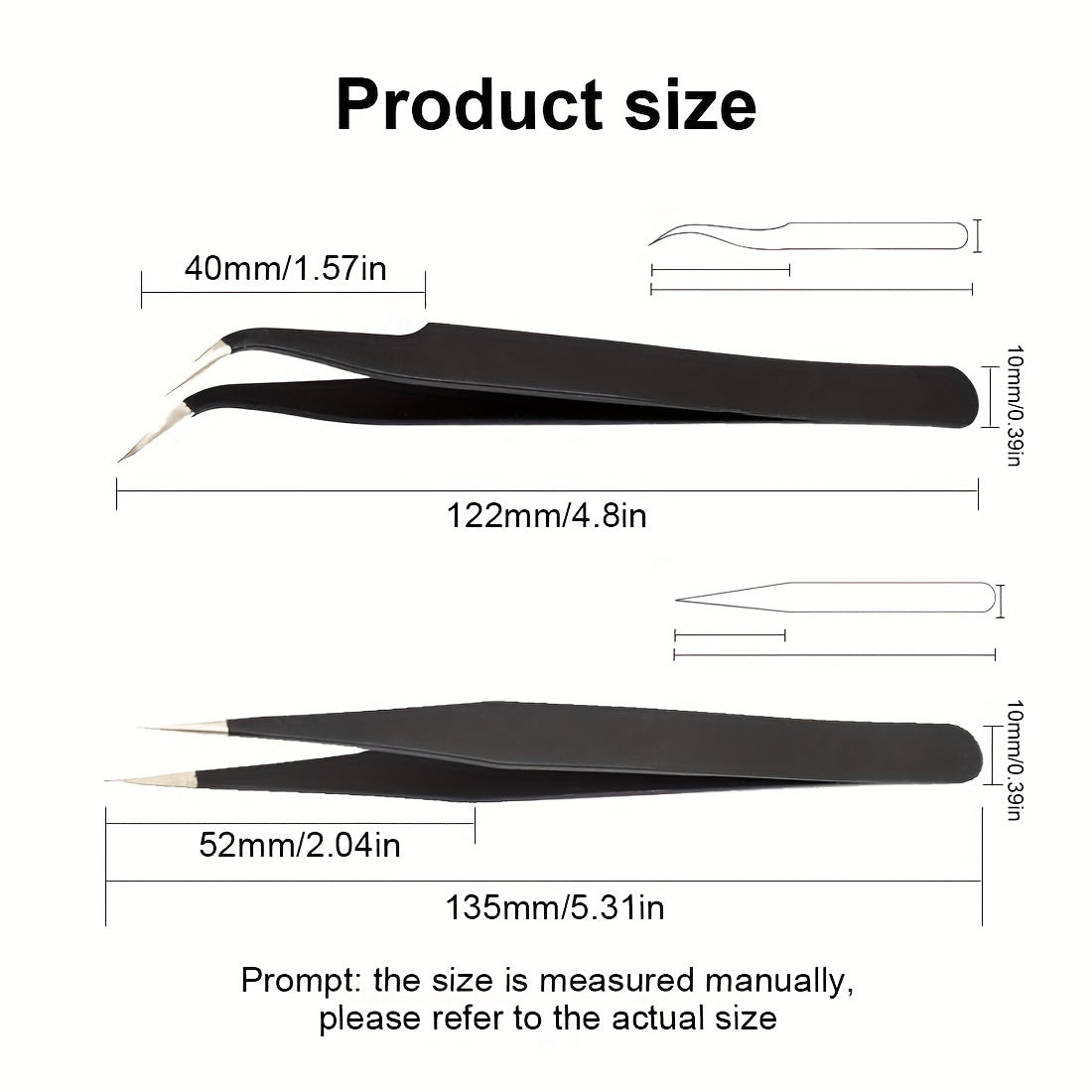 2pcs Precision Stainless Steel Tweezers for Eyelash Extension Nail Sticker Gems