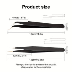 2pcs Precision Stainless Steel Tweezers for Eyelash Extension Nail Sticker Gems