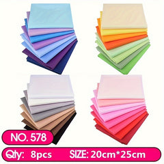 8pcs DIY Rainbow Cotton Fabric Solid Quilt Sewing Cloth Patch