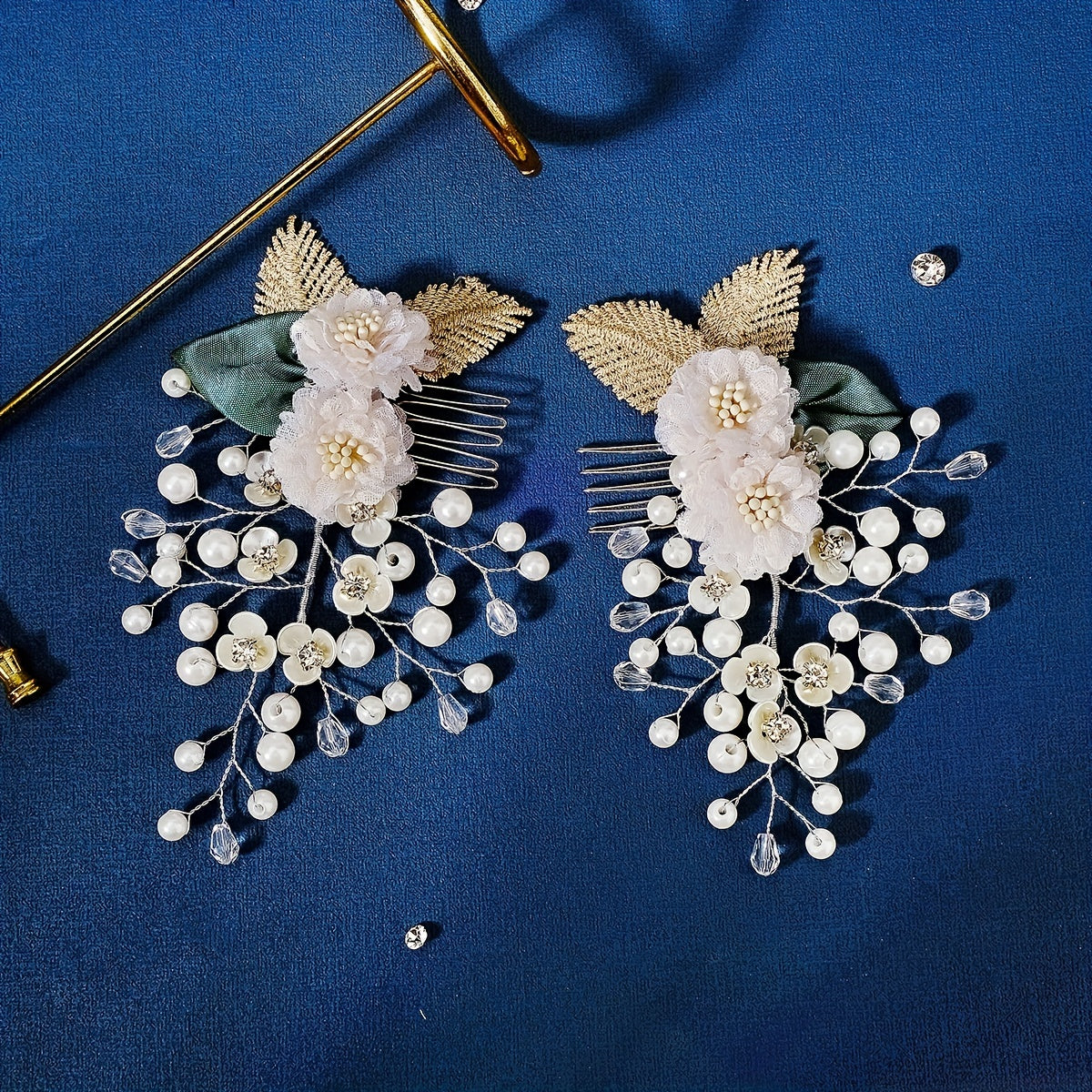 Bridal Hair Comb Faux Pearl Fabric Flower Wedding Headwear