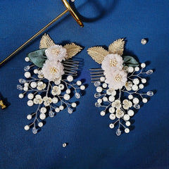 Bridal Hair Comb Faux Pearl Fabric Flower Wedding Headwear
