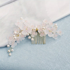 Flower & Faux Pearl Hair Comb Bridal Wedding Headwear