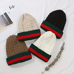 Striped Beanie Hat Ear Protection Warm Knitted Hat for Men and Women